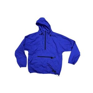 LL Bean Anorak Windbreaker Mens Large Royal Blue Half Zip Hooded Pullover Jacket